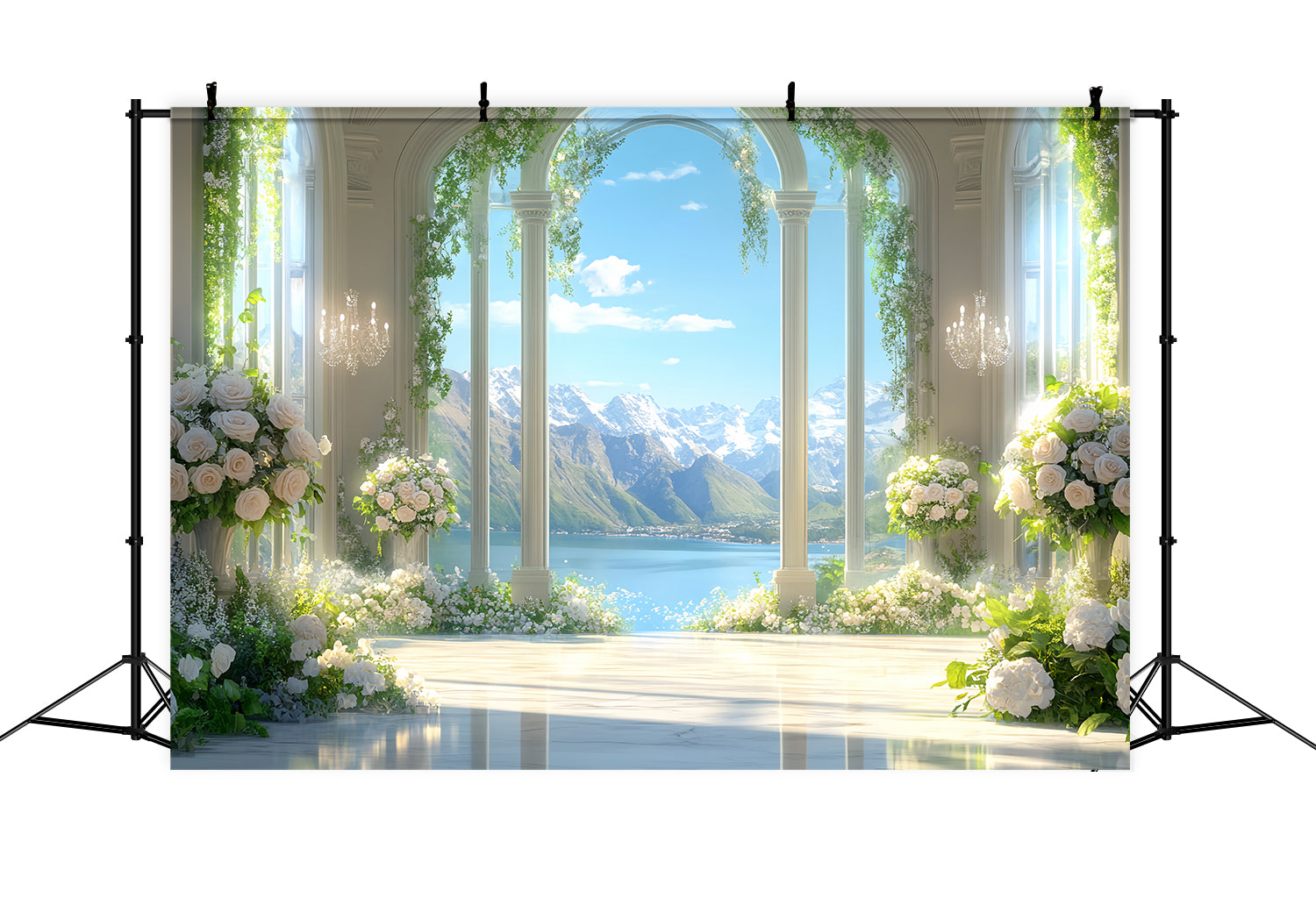 Europe Backdrop Luxury Floral Mountain Hall Paris Backdrop for Pictures UK LXX59-51