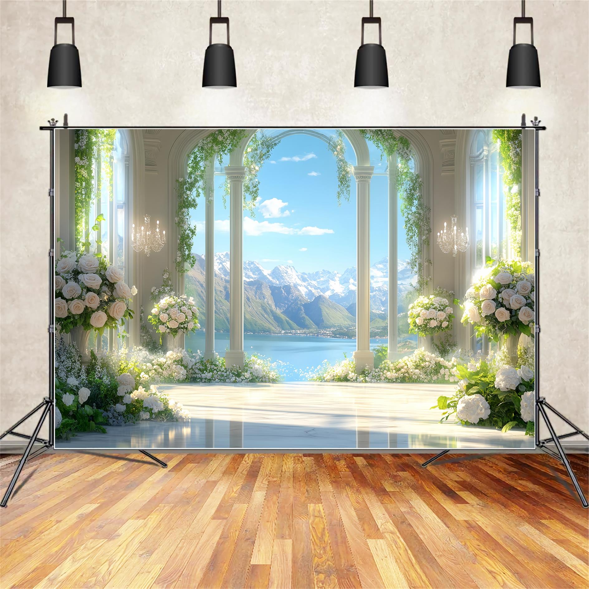 Europe Backdrop Luxury Floral Mountain Hall Paris Backdrop for Pictures UK LXX59-51