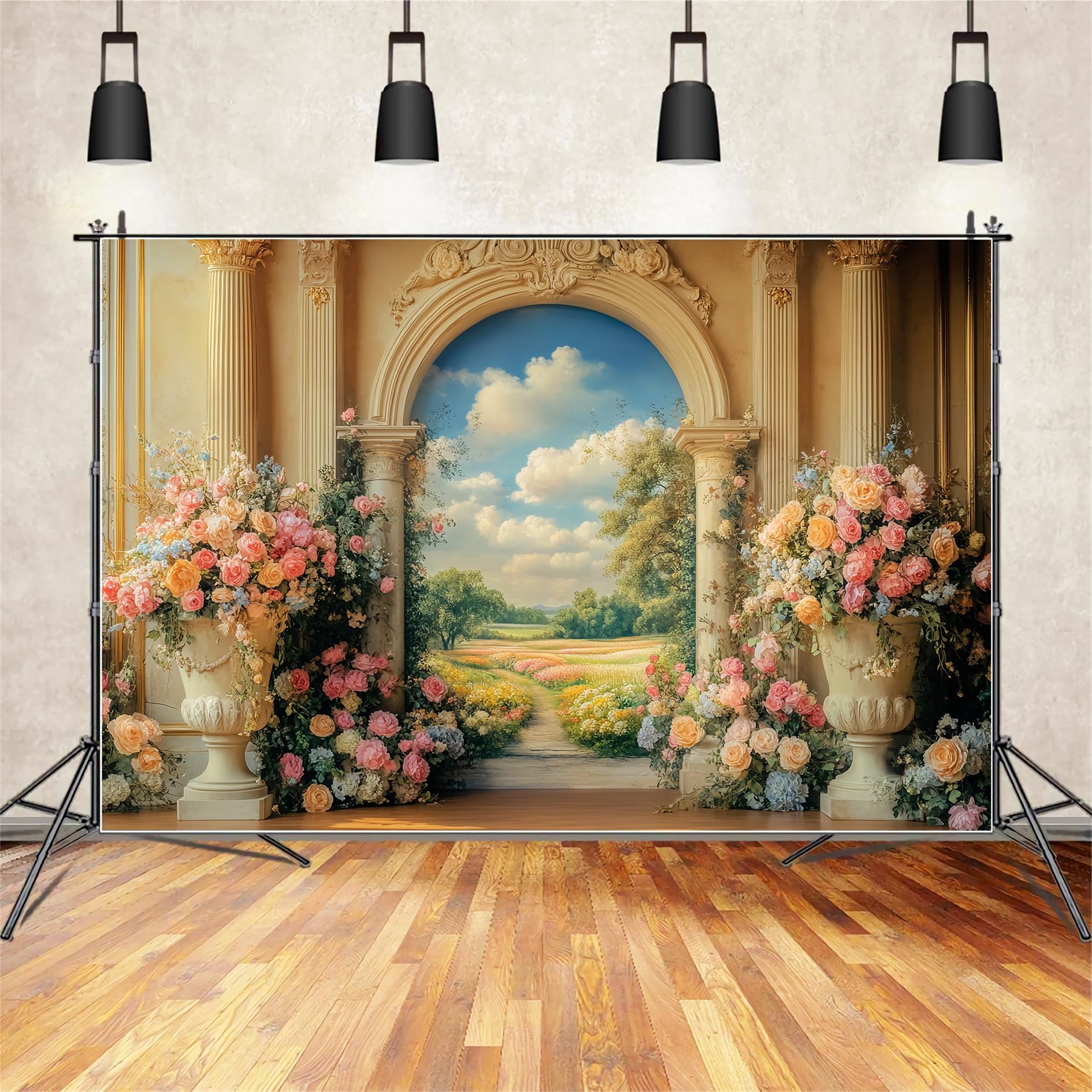 Europe Backdrop Floral Archway Blooming Meadow European Backdrop UK LXX59-53