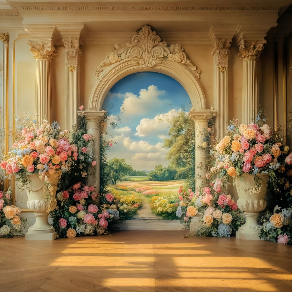 Europe Backdrop Floral Archway Blooming Meadow European Backdrop UK LXX59-53