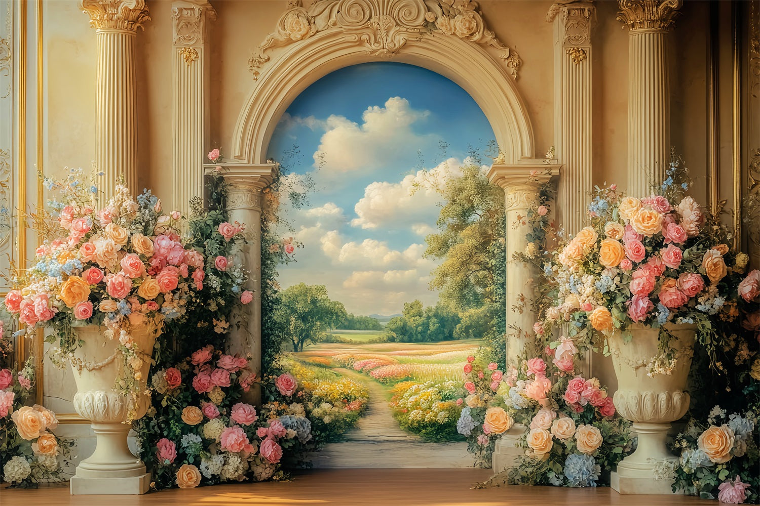 Europe Backdrop Floral Archway Blooming Meadow European Backdrop UK LXX59-53