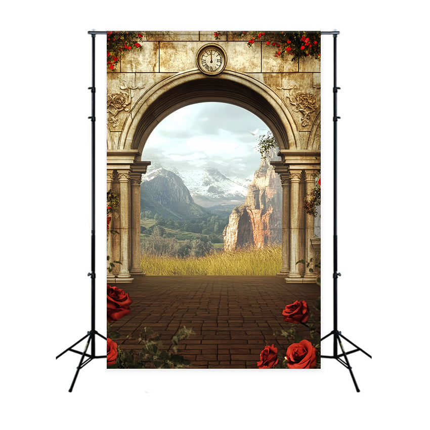Europe Backdrop Ancient Archway Mountain View Paris Backdrop Ideas UK LXX59-54