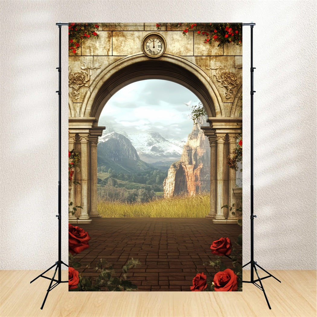 Europe Backdrop Ancient Archway Mountain View Paris Backdrop Ideas UK LXX59-54