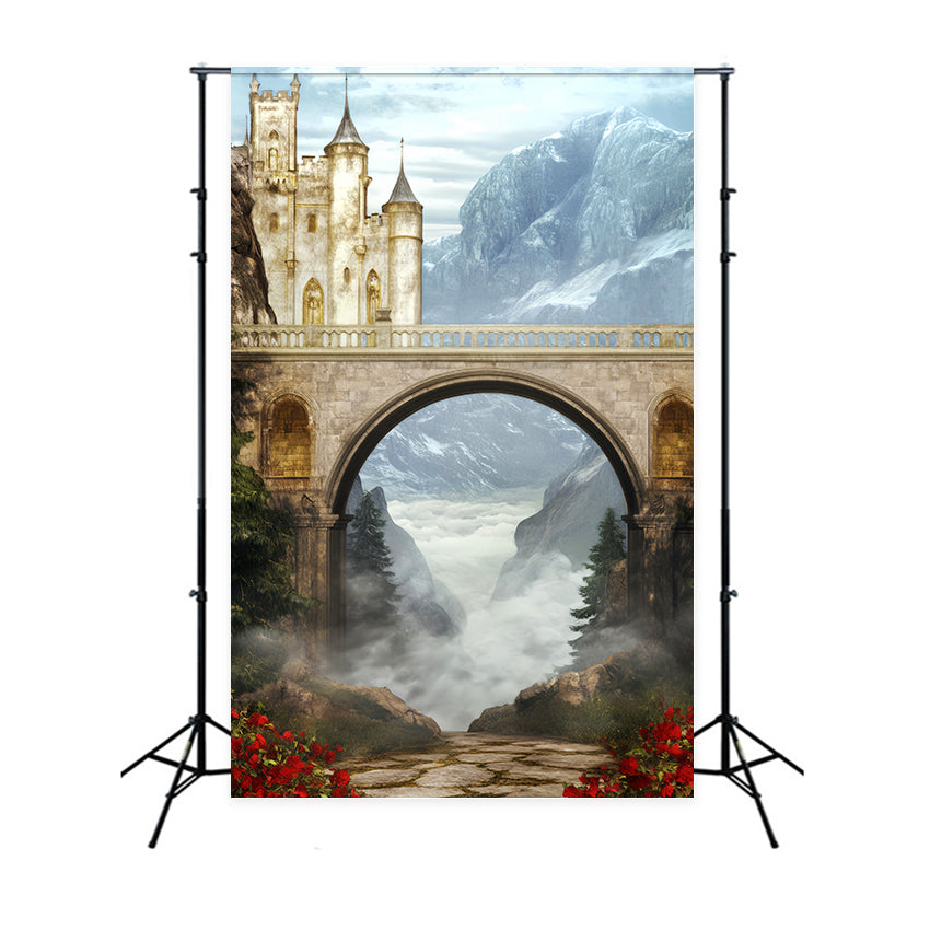 Europe Backdrop Castle Bridge Misty Valley Paris Backdrop UK LXX59-55