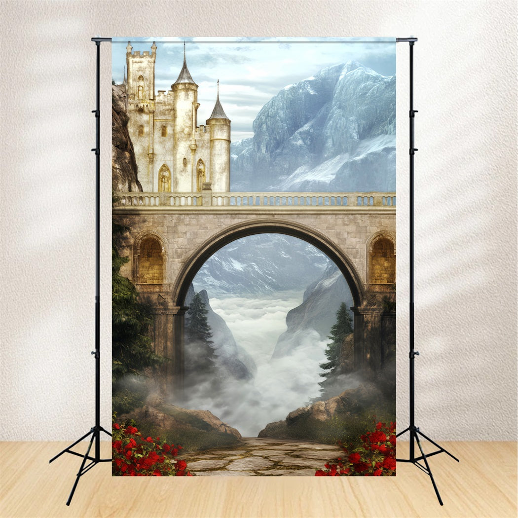 Europe Backdrop Castle Bridge Misty Valley Paris Backdrop UK LXX59-55