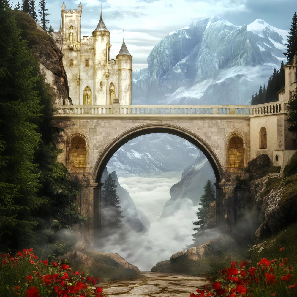 Europe Backdrop Castle Bridge Misty Valley Paris Backdrop UK LXX59-55