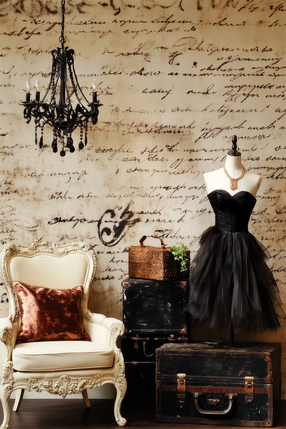 Europe Backdrop Vintage Script Chandelier Paris Backdrop UK LXX59-57
