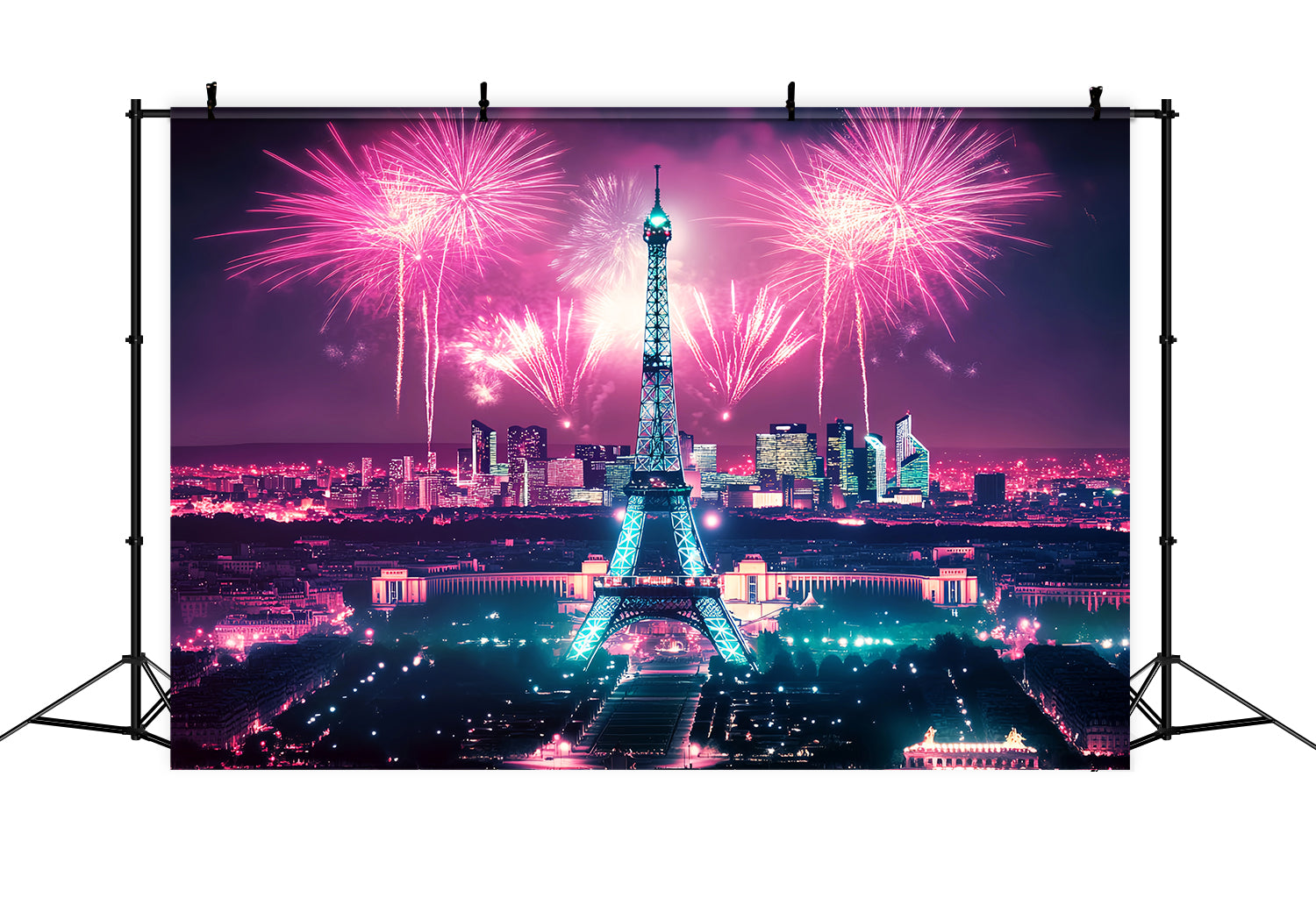 Night in Paris Backdrop Eiffel Tower Fireworks Paris Backdrop UK LXX59-58