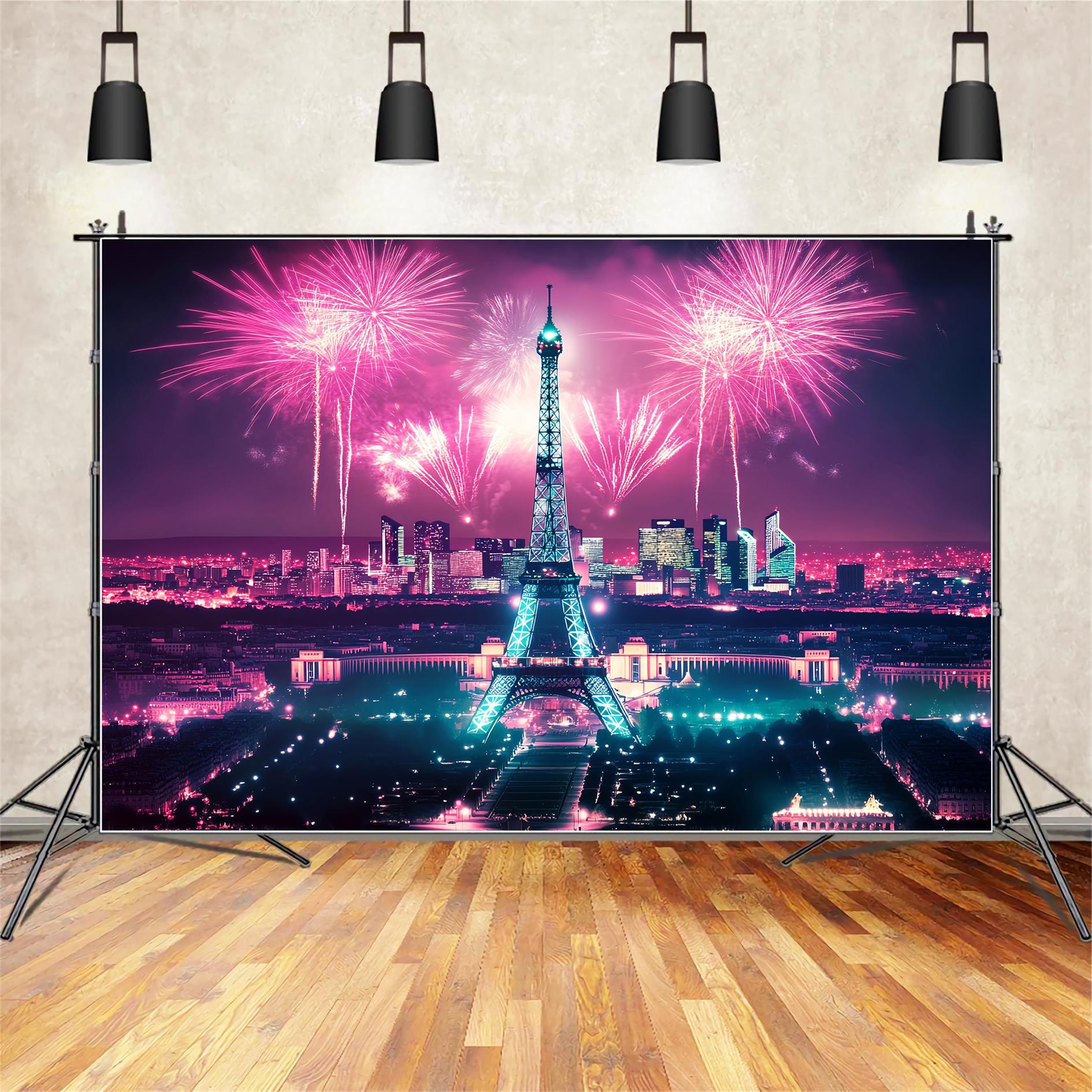 Night in Paris Backdrop Eiffel Tower Fireworks Paris Backdrop UK LXX59-58