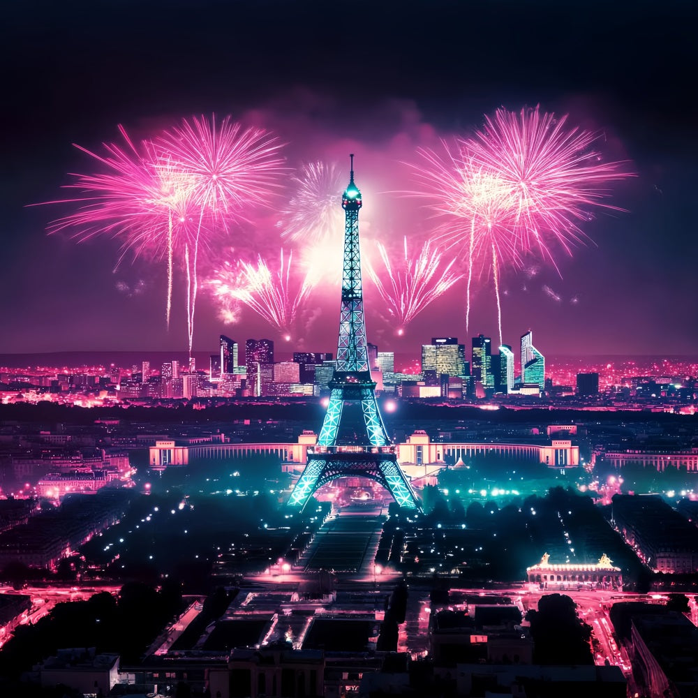 Night in Paris Backdrop Eiffel Tower Fireworks Paris Backdrop UK LXX59-58