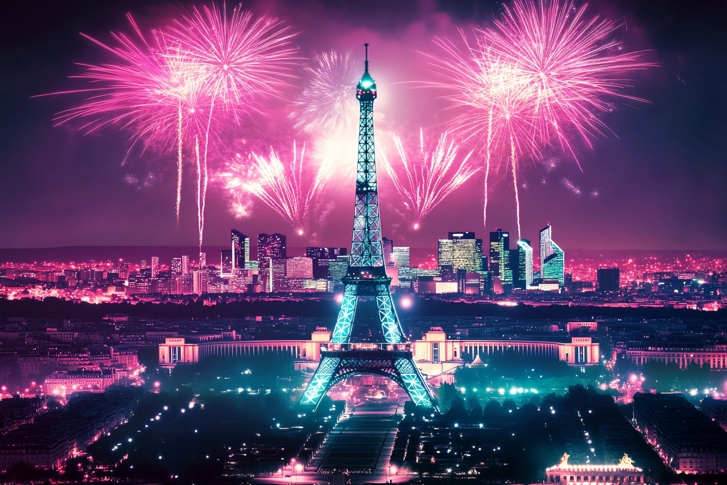 Night in Paris Backdrop Eiffel Tower Fireworks Paris Backdrop UK LXX59-58