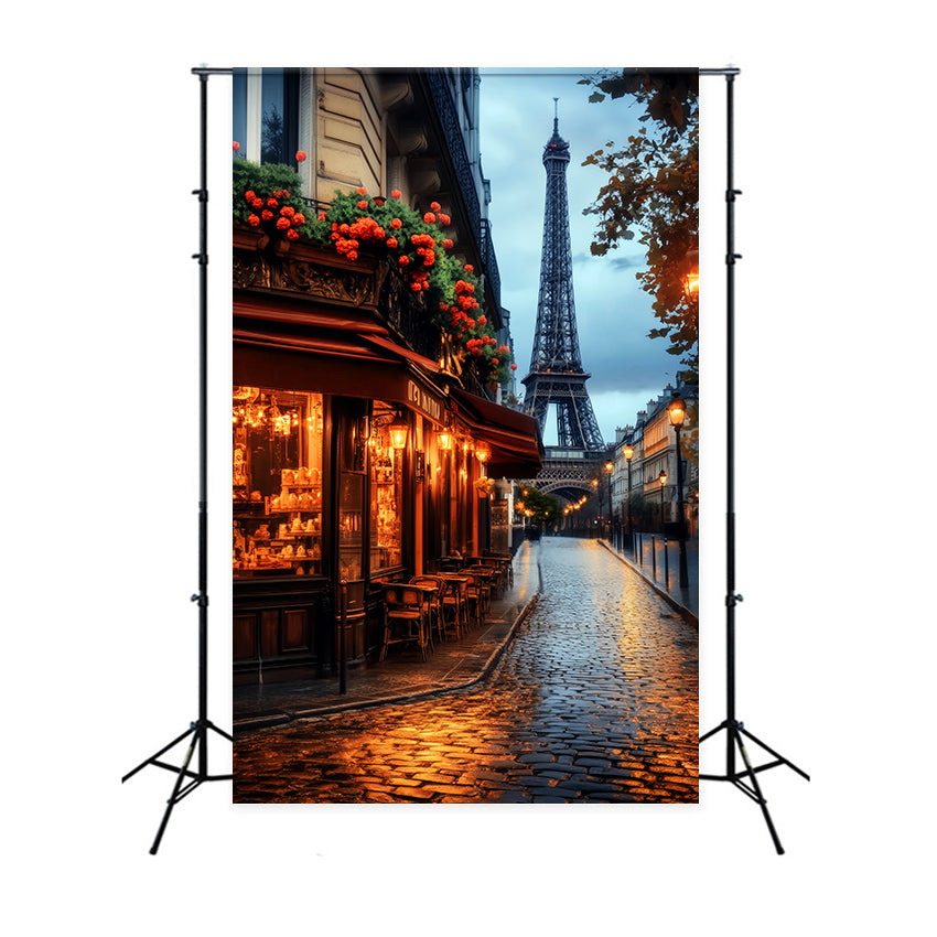 A Night in Paris Backdrop Paris Cafe Evening Glow Paris Backdrops UK LXX59-62