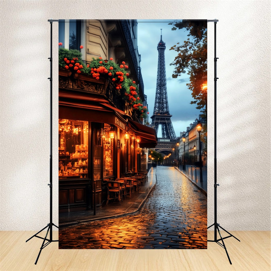 A Night in Paris Backdrop Paris Cafe Evening Glow Paris Backdrops UK LXX59-62