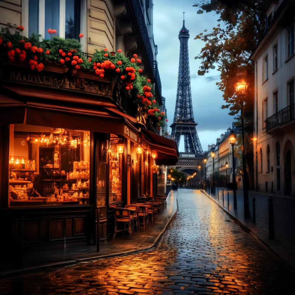 A Night in Paris Backdrop Paris Cafe Evening Glow Paris Backdrops UK LXX59-62