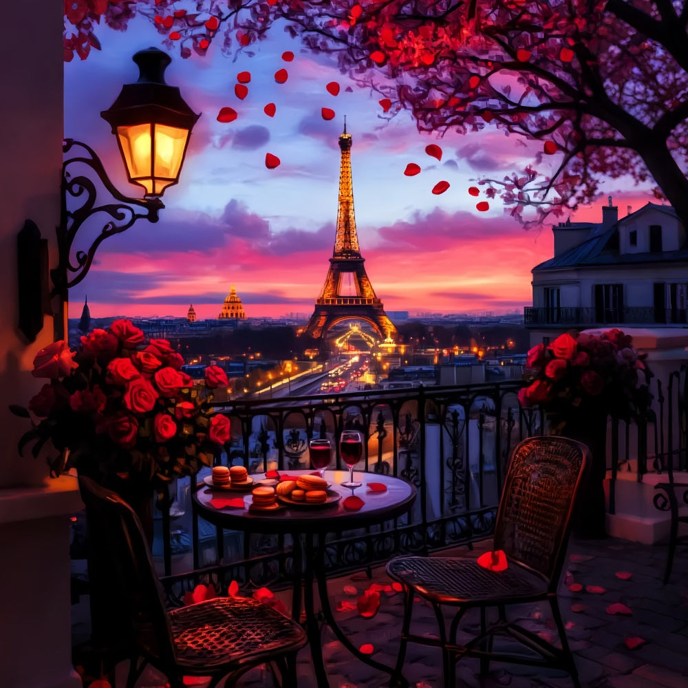 A Night in Paris Backdrop Romantic Balcony Sunset View Paris Backdrop UK LXX59-63