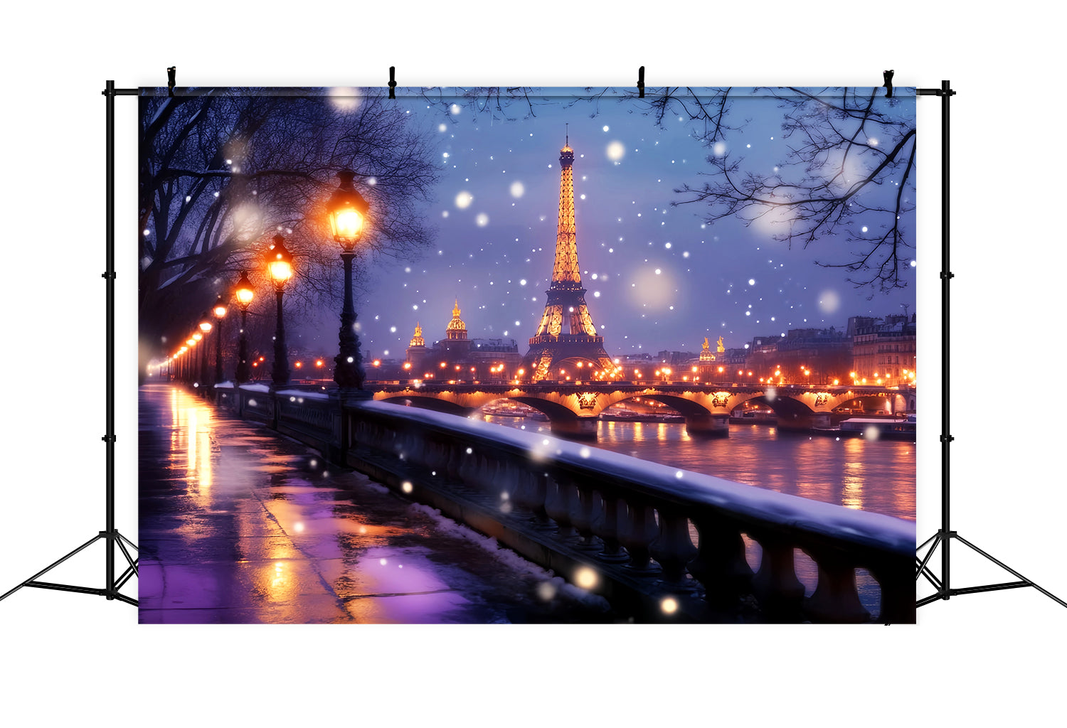 A Night in Paris Backdrop Eiffel Tower Winter Glow Paris Backdrops UK LXX59-65