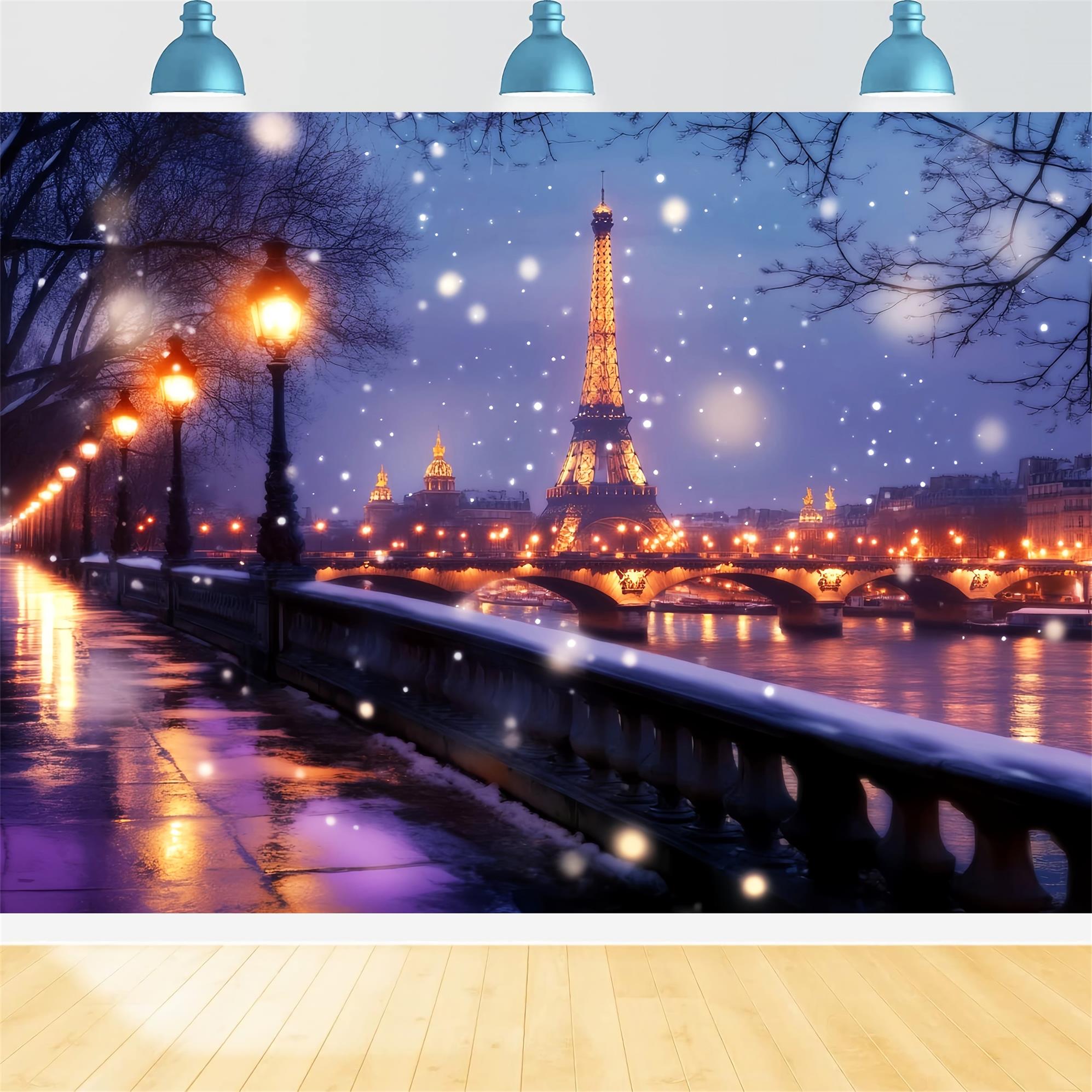 A Night in Paris Backdrop Eiffel Tower Winter Glow Paris Backdrops UK LXX59-65