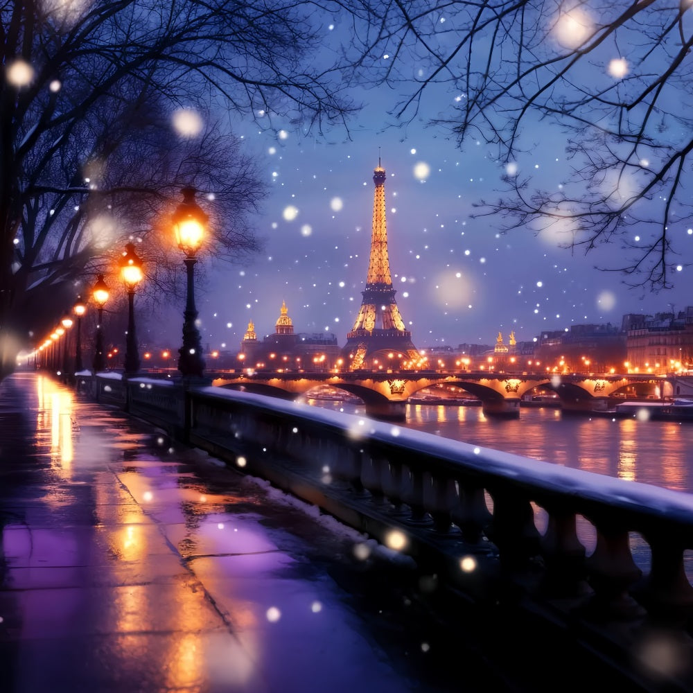 A Night in Paris Backdrop Eiffel Tower Winter Glow Paris Backdrops UK LXX59-65