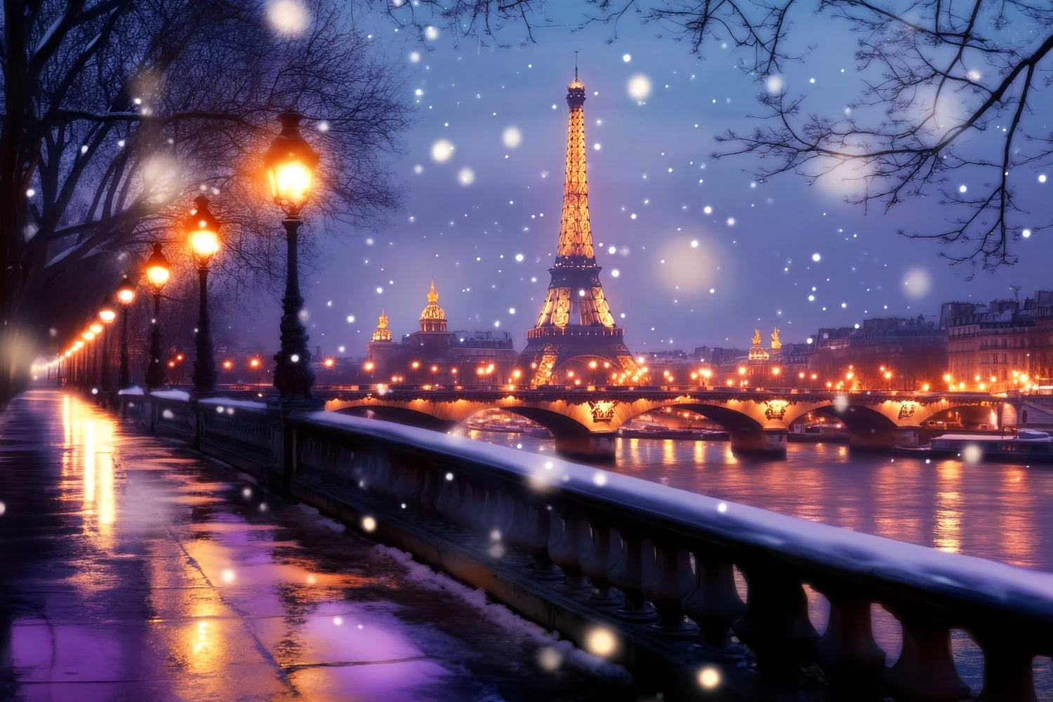 A Night in Paris Backdrop Eiffel Tower Winter Glow Paris Backdrops UK LXX59-65