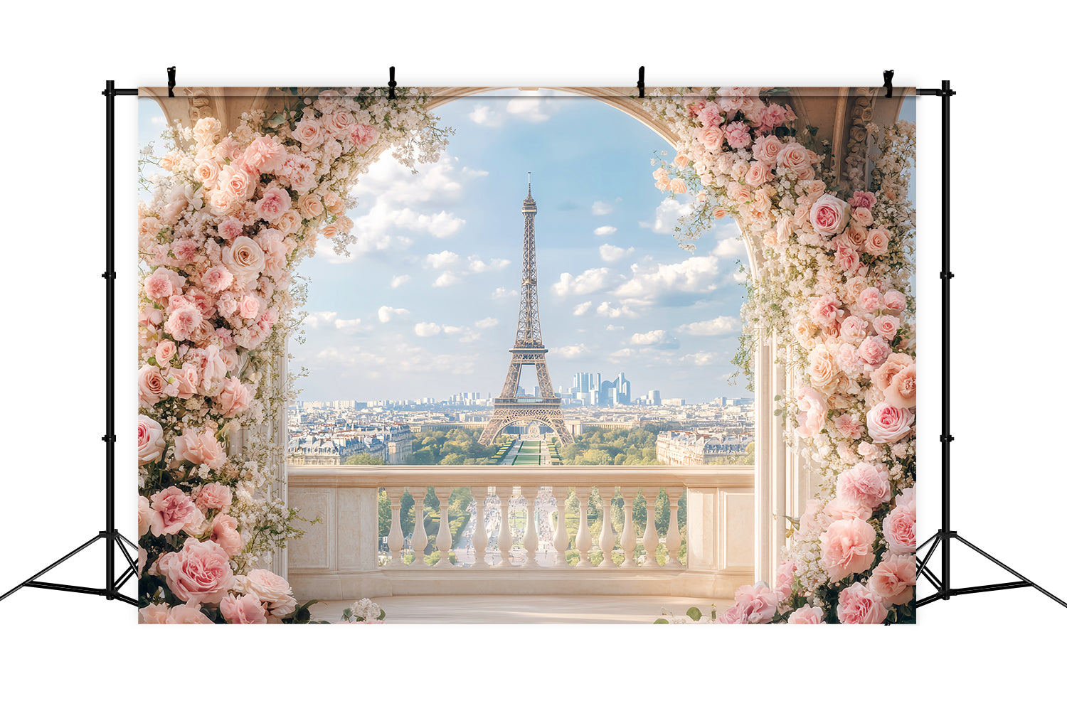 Paris Backdrops Romantic Floral Balcony View Eiffel Tower Paris Backdrop UK LXX59-66