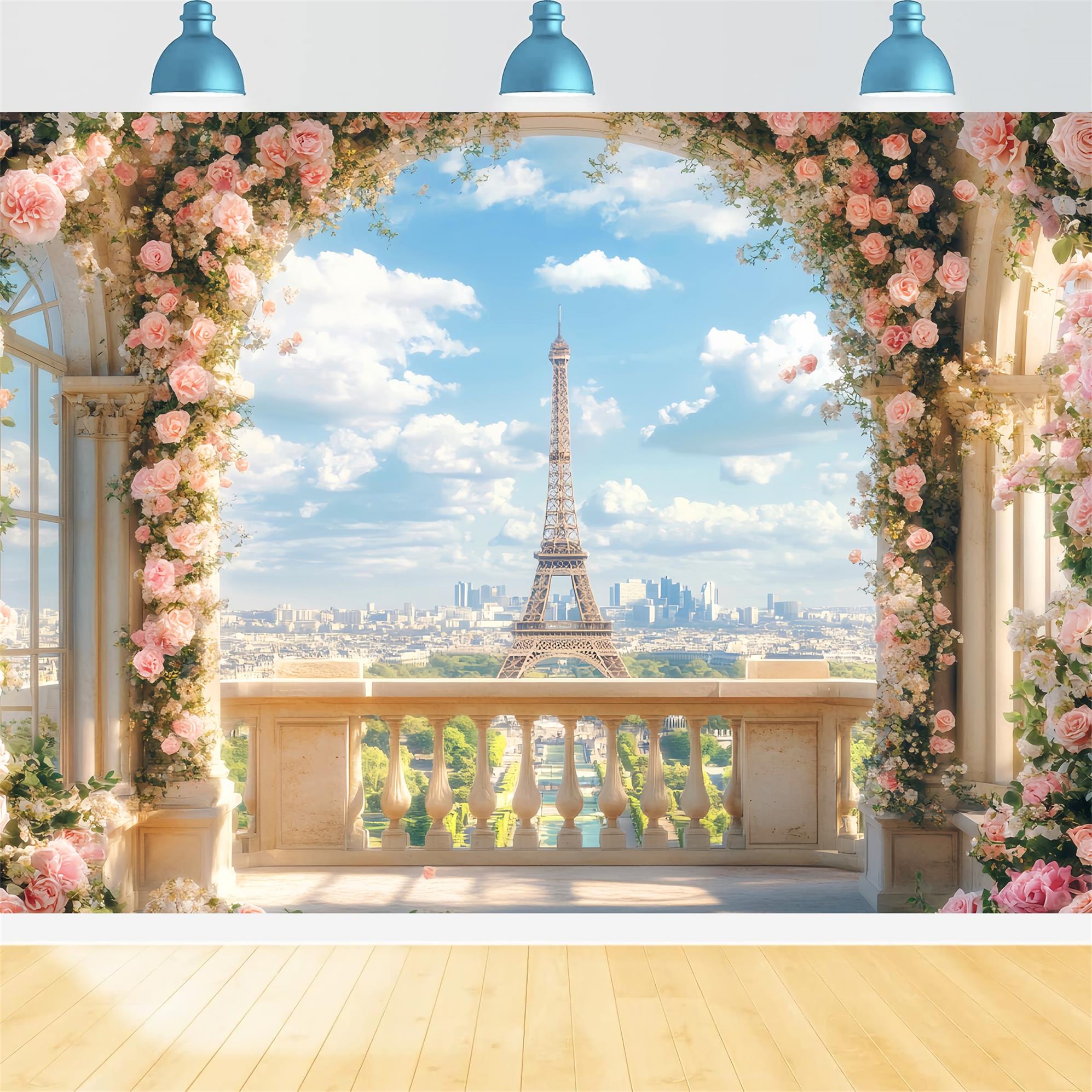 Paris Backdrops Blossoming Rose Archway View Paris Backdrop Ideas UK LXX59-67