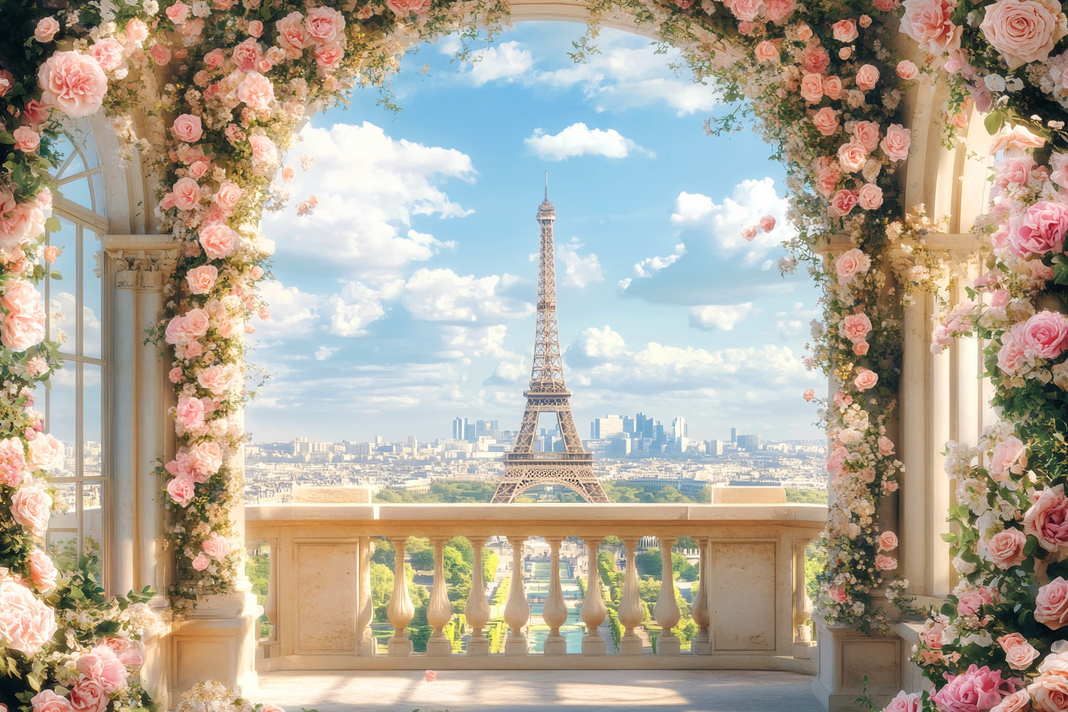 Paris Backdrops Blossoming Rose Archway View Paris Backdrop Ideas UK LXX59-67