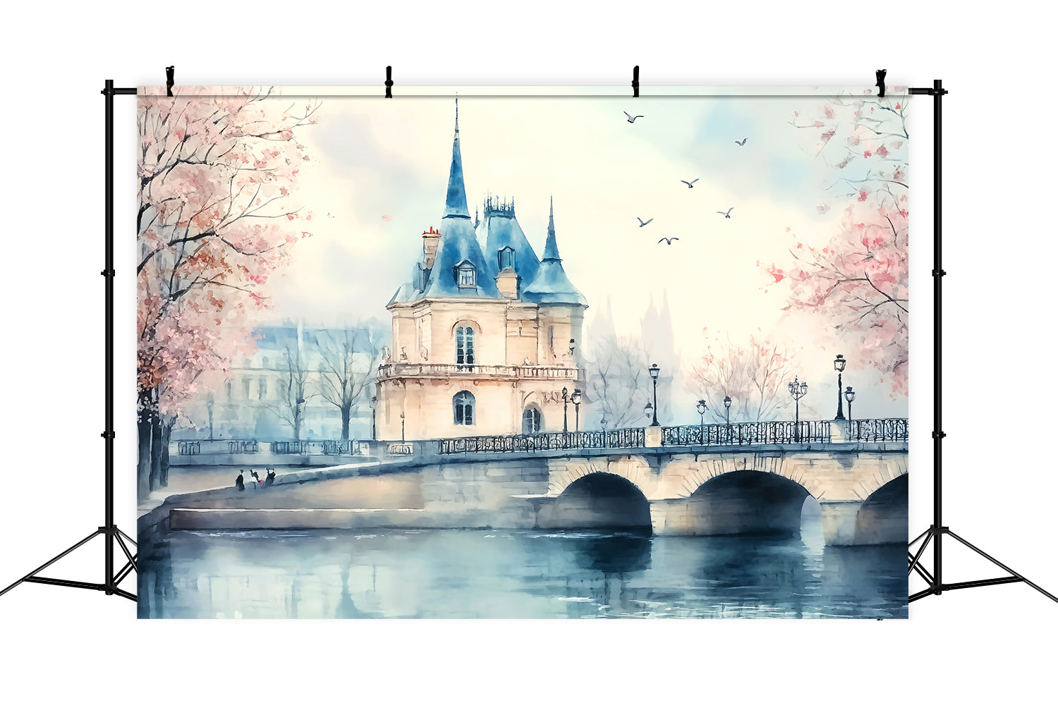 Paris Backdrops Paris Riverside Castle Bridge Paris Backdrop for Pictures UK LXX59-68