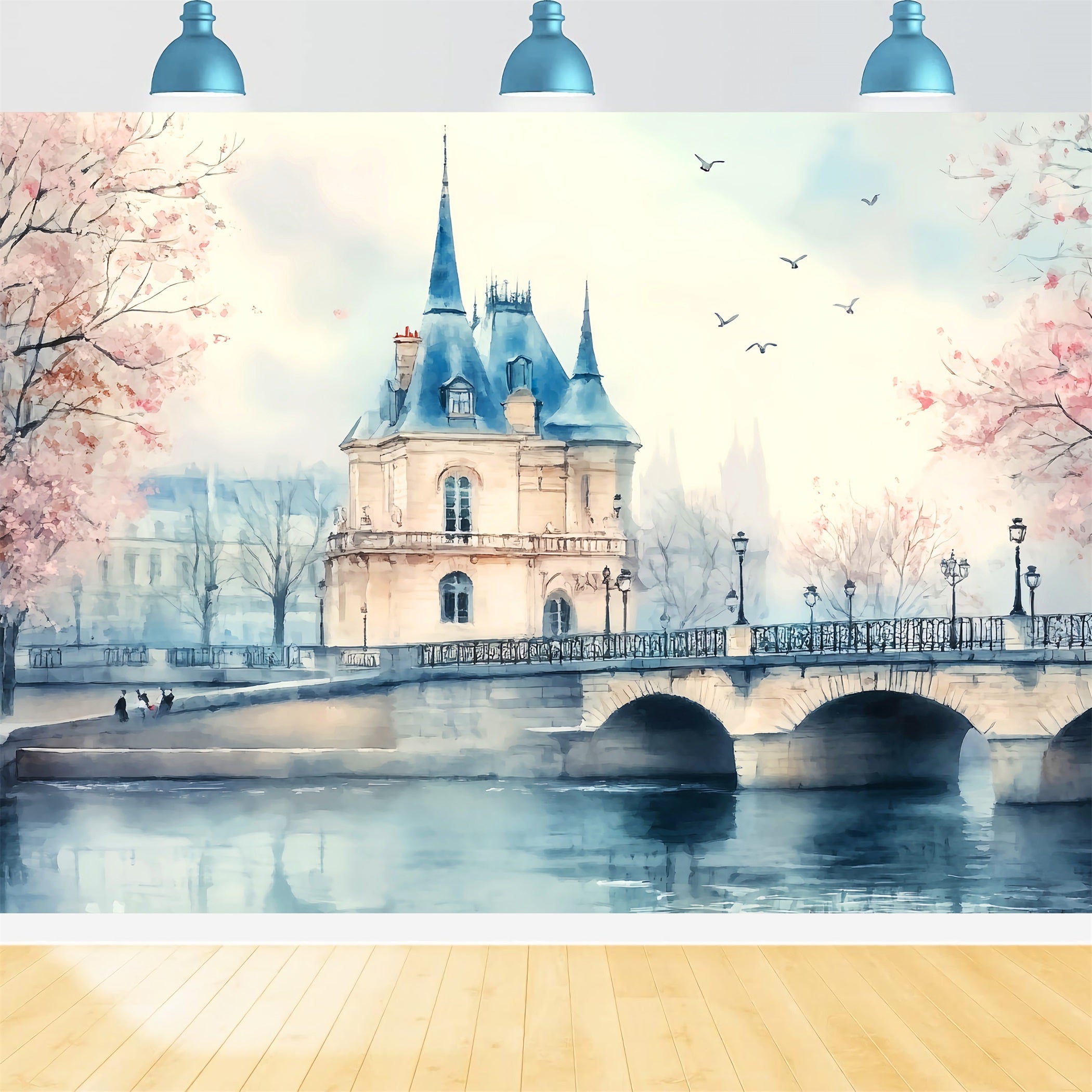 Paris Backdrops Paris Riverside Castle Bridge Paris Backdrop for Pictures UK LXX59-68
