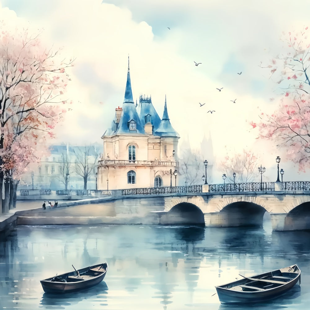 Paris Backdrops Paris Riverside Castle Bridge Paris Backdrop for Pictures UK LXX59-68