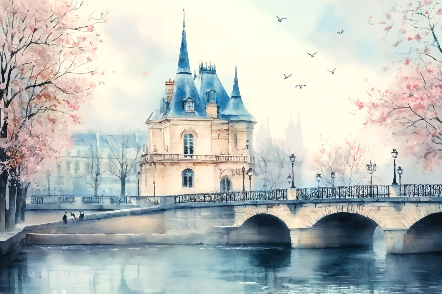 Paris Backdrops Paris Riverside Castle Bridge Paris Backdrop for Pictures UK LXX59-68