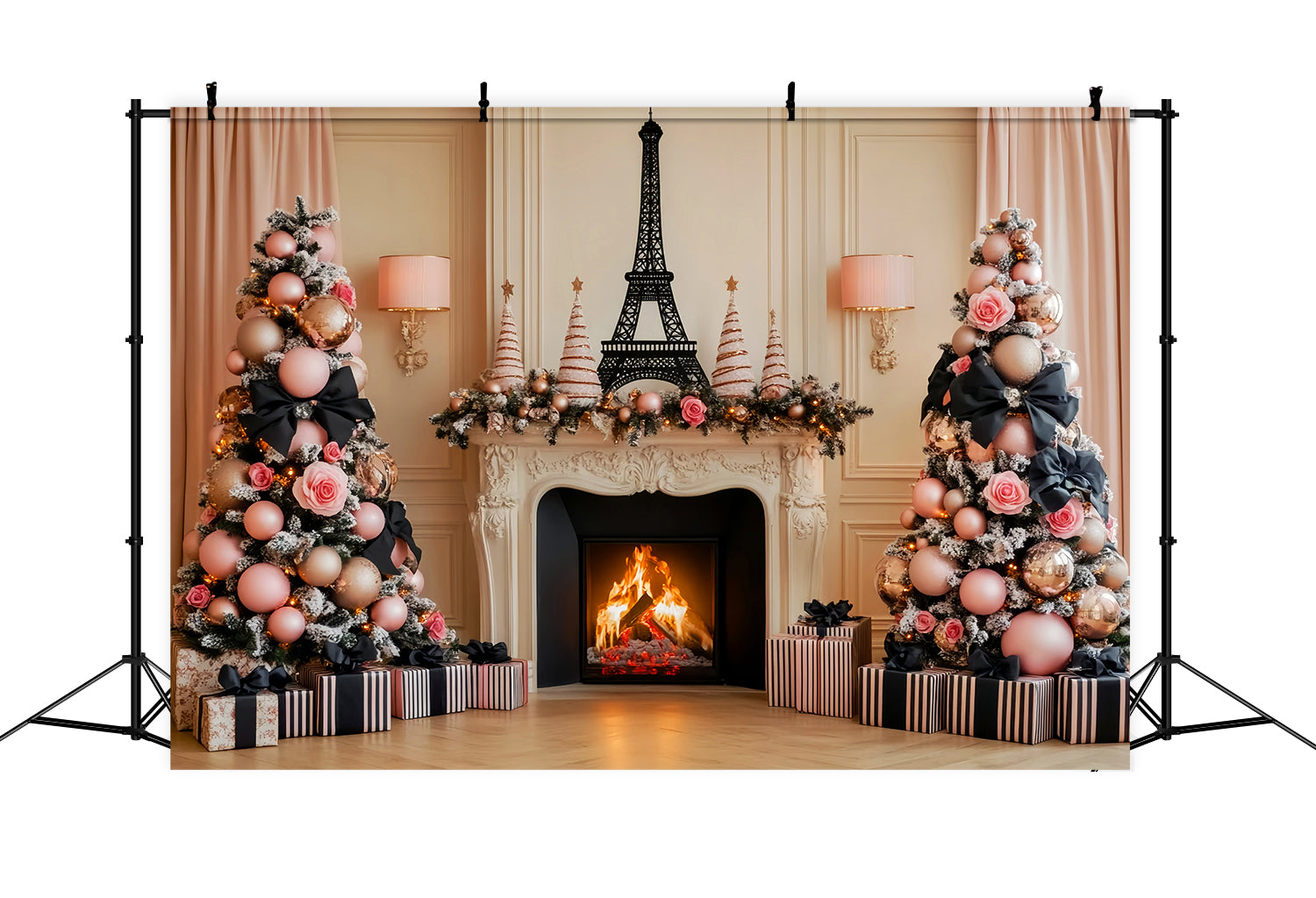 Paris Backdrops Eiffel Tower Christmas Fireplace Paris Backdrop Ideas UK LXX59-69