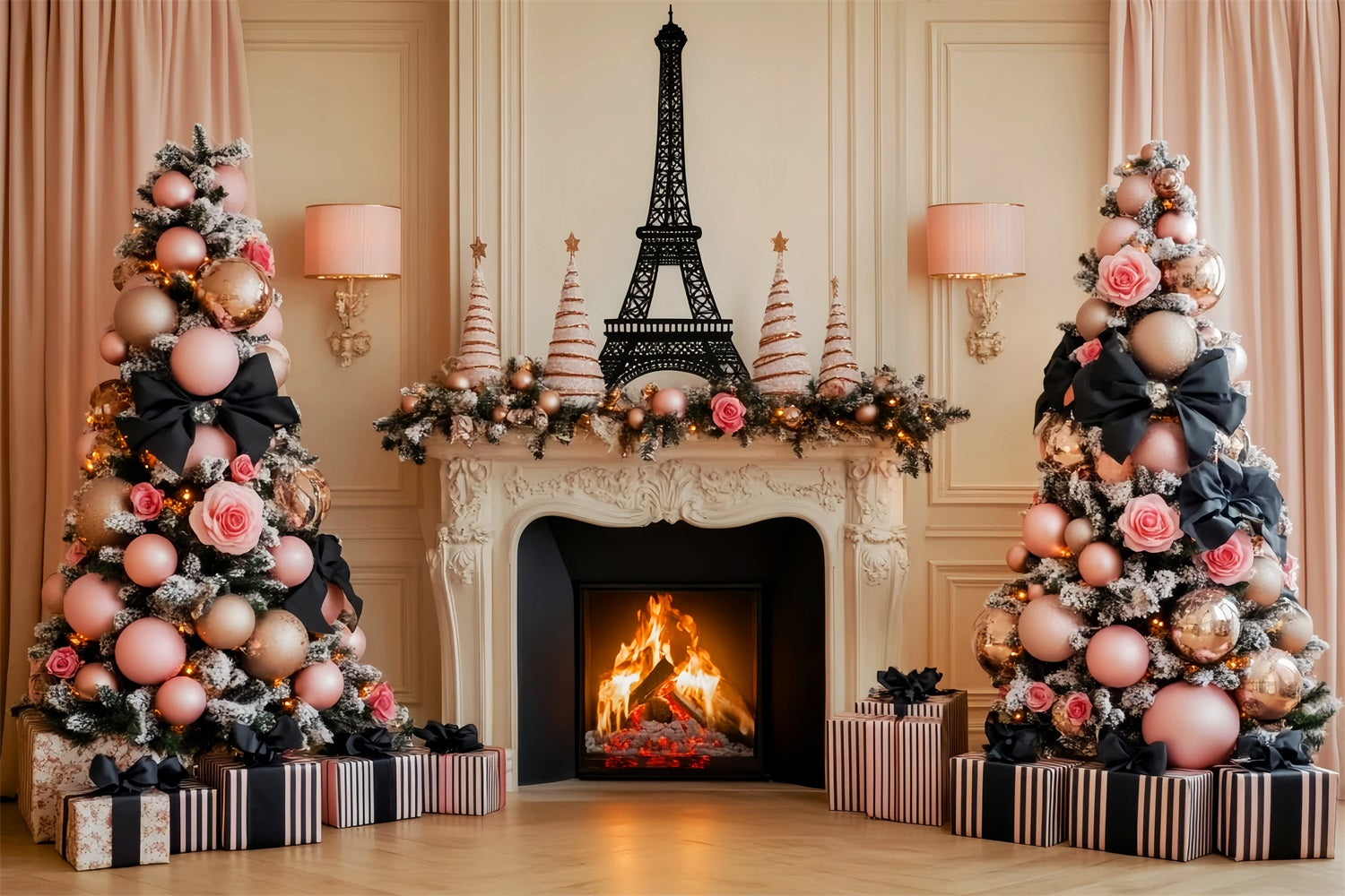Paris Backdrops Eiffel Tower Christmas Fireplace Paris Backdrop Ideas UK LXX59-69