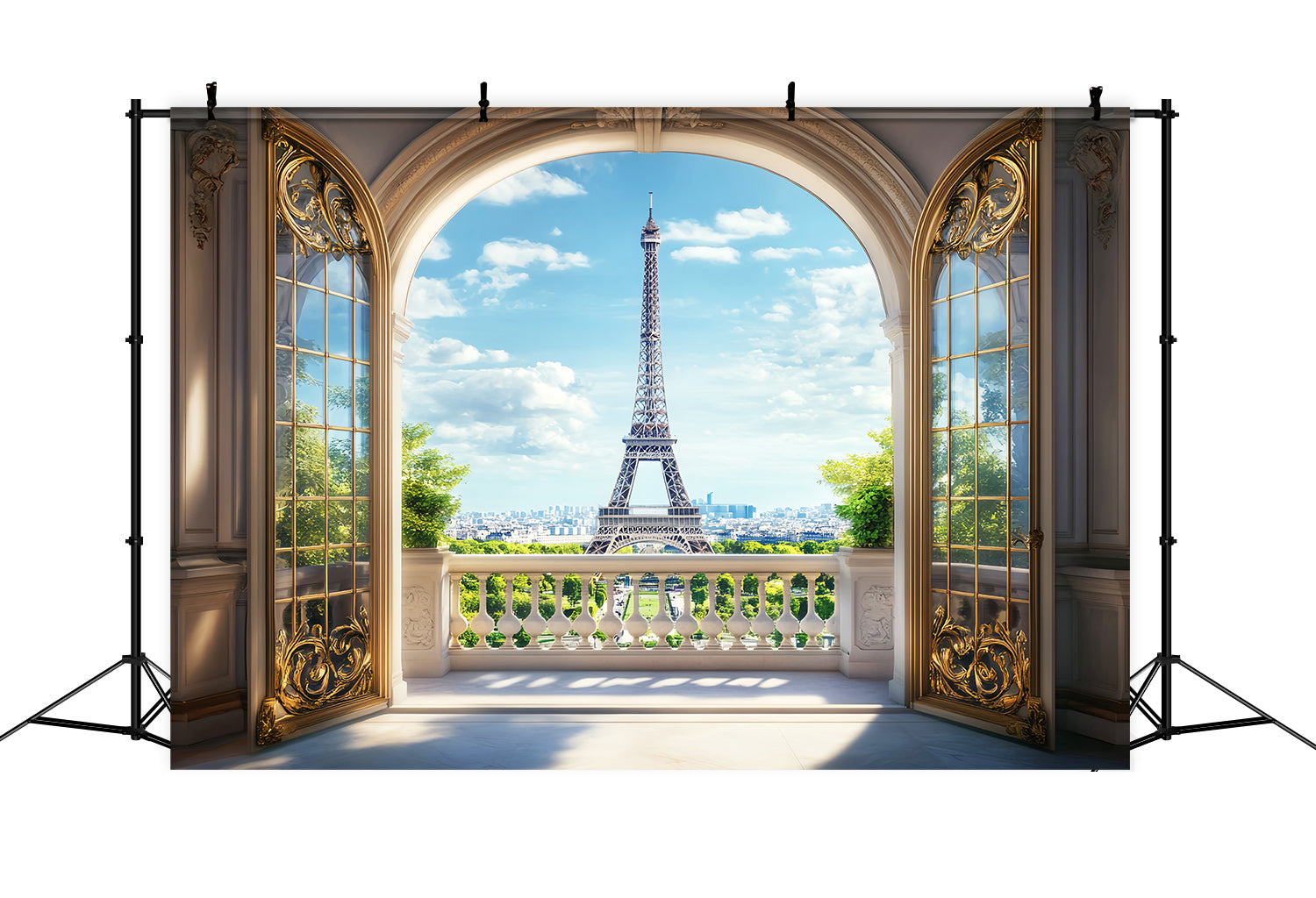 Paris Backdrops Golden Archway Eiffel View Paris Backdrop for Pictures UK LXX59-70