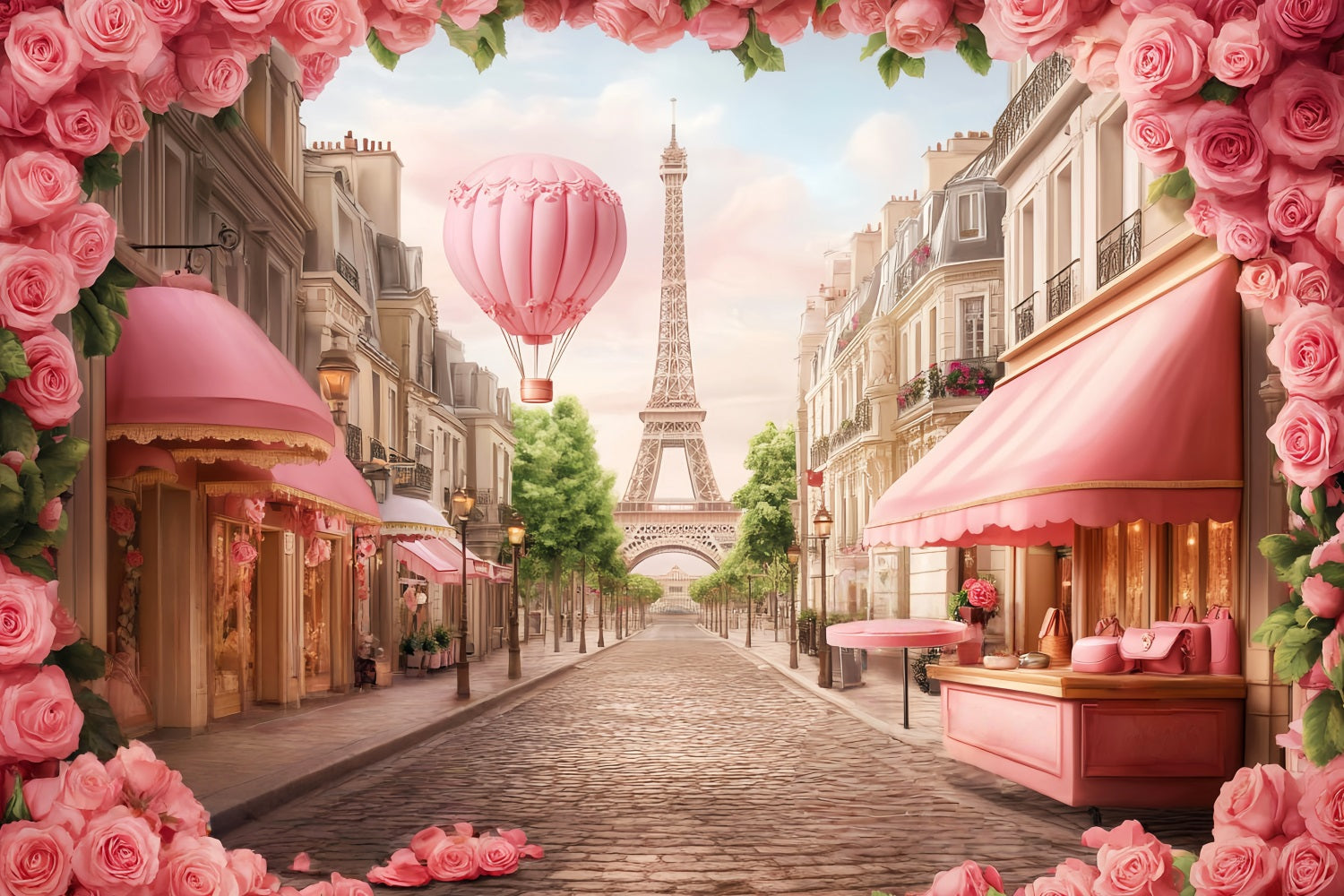 Paris Backdrops Parisian Street Hot Air Balloon Eiffel Tower Paris Backdrop UK LXX59-72