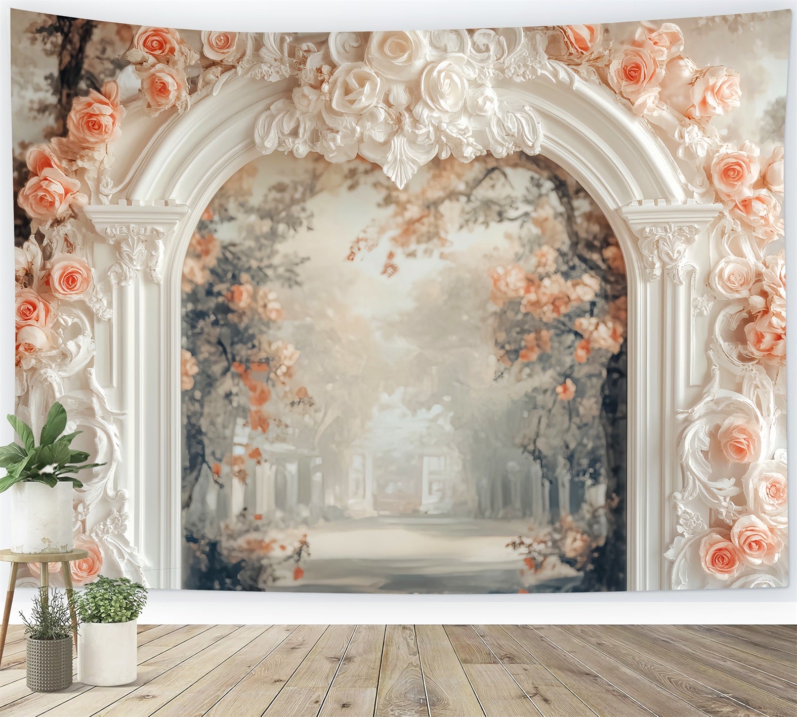 Paris Backdrops Vintage Archway Rose Embellishment European Backdrop UK LXX59-74