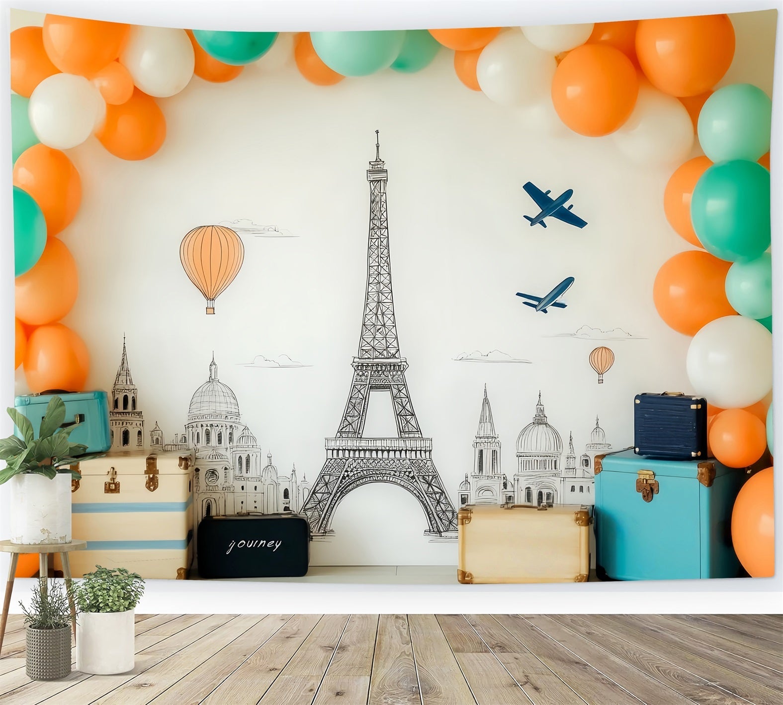 Paris Backdrops Eiffel Tower Balloon Paris Backdrop for Pictures UK LXX59-75