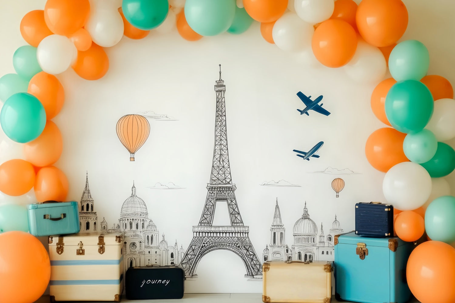 Paris Backdrops Eiffel Tower Balloon Paris Backdrop for Pictures UK LXX59-75