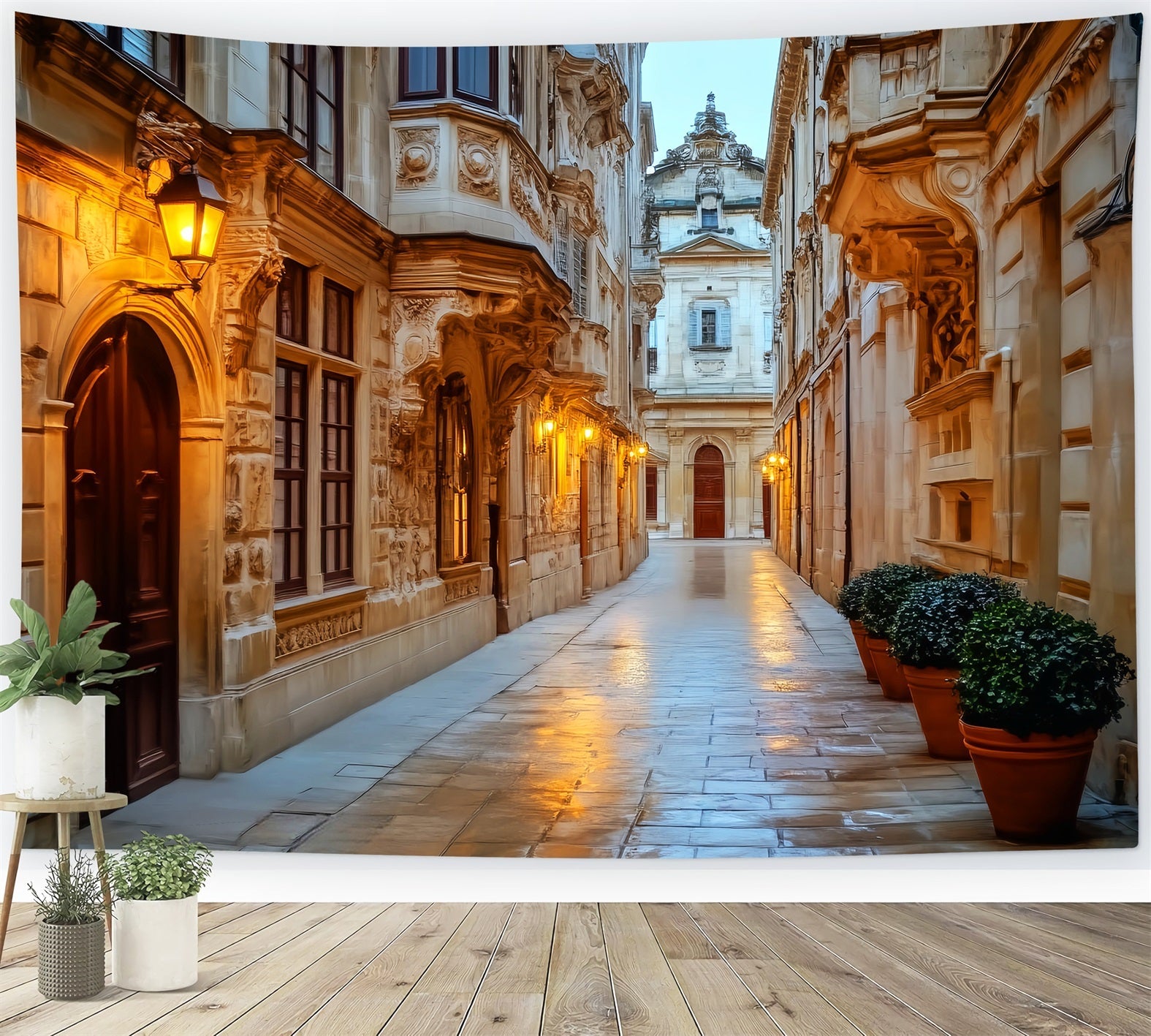 French Town Backdrop Golden Alley Evening Glow European Backdrop UK LXX59-76