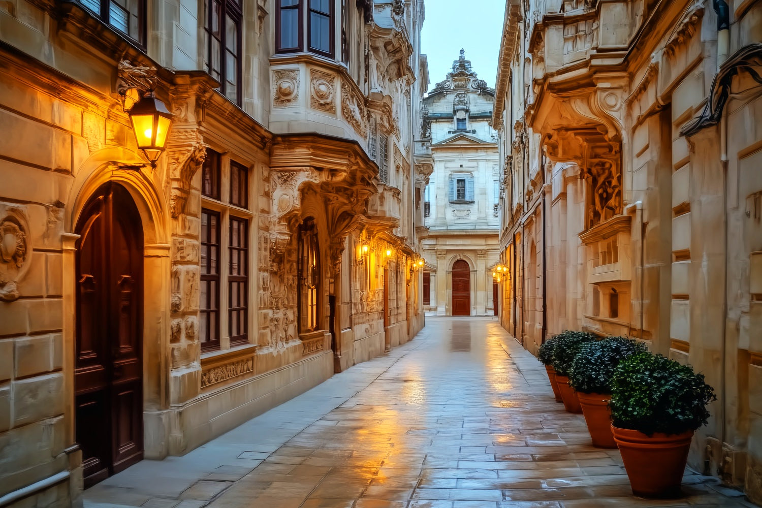 French Town Backdrop Golden Alley Evening Glow European Backdrop UK LXX59-76