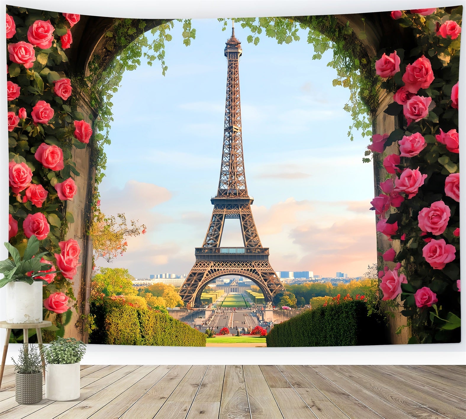 Eiffel Tower Backdrop Blooming Rose Arch Eiffel Paris Backdrop UK LXX59-77