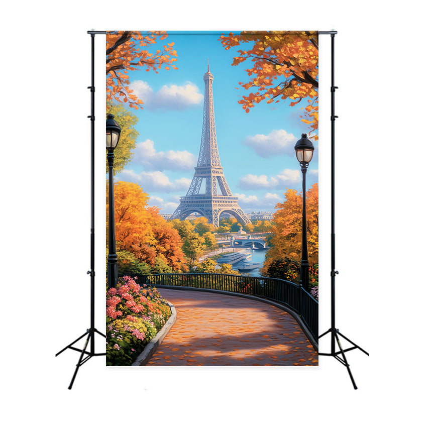 Paris Backdrops Golden Autumn Path Eiffel Paris Backdrop Ideas UK LXX59-78