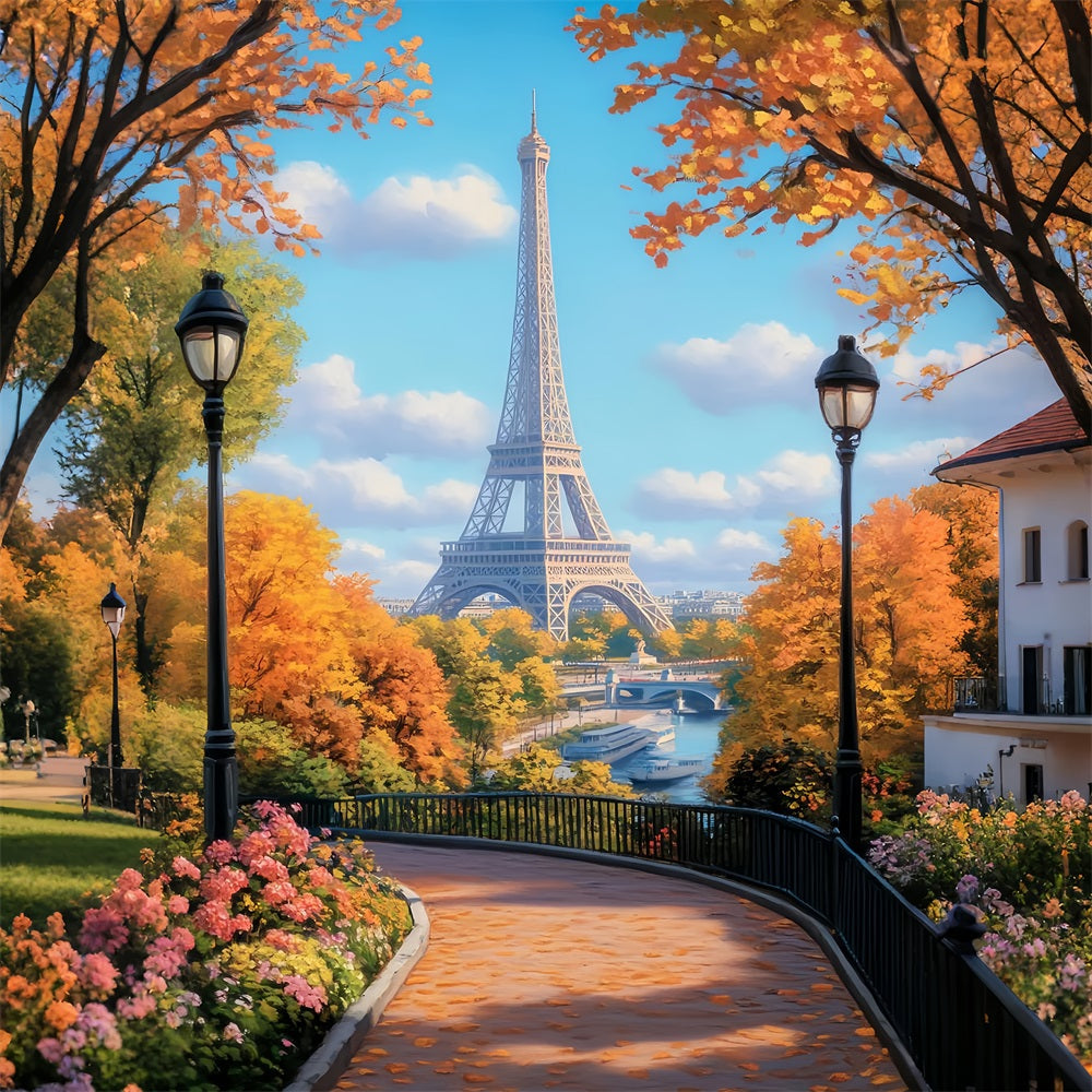 Paris Backdrops Golden Autumn Path Eiffel Paris Backdrop Ideas UK LXX59-78
