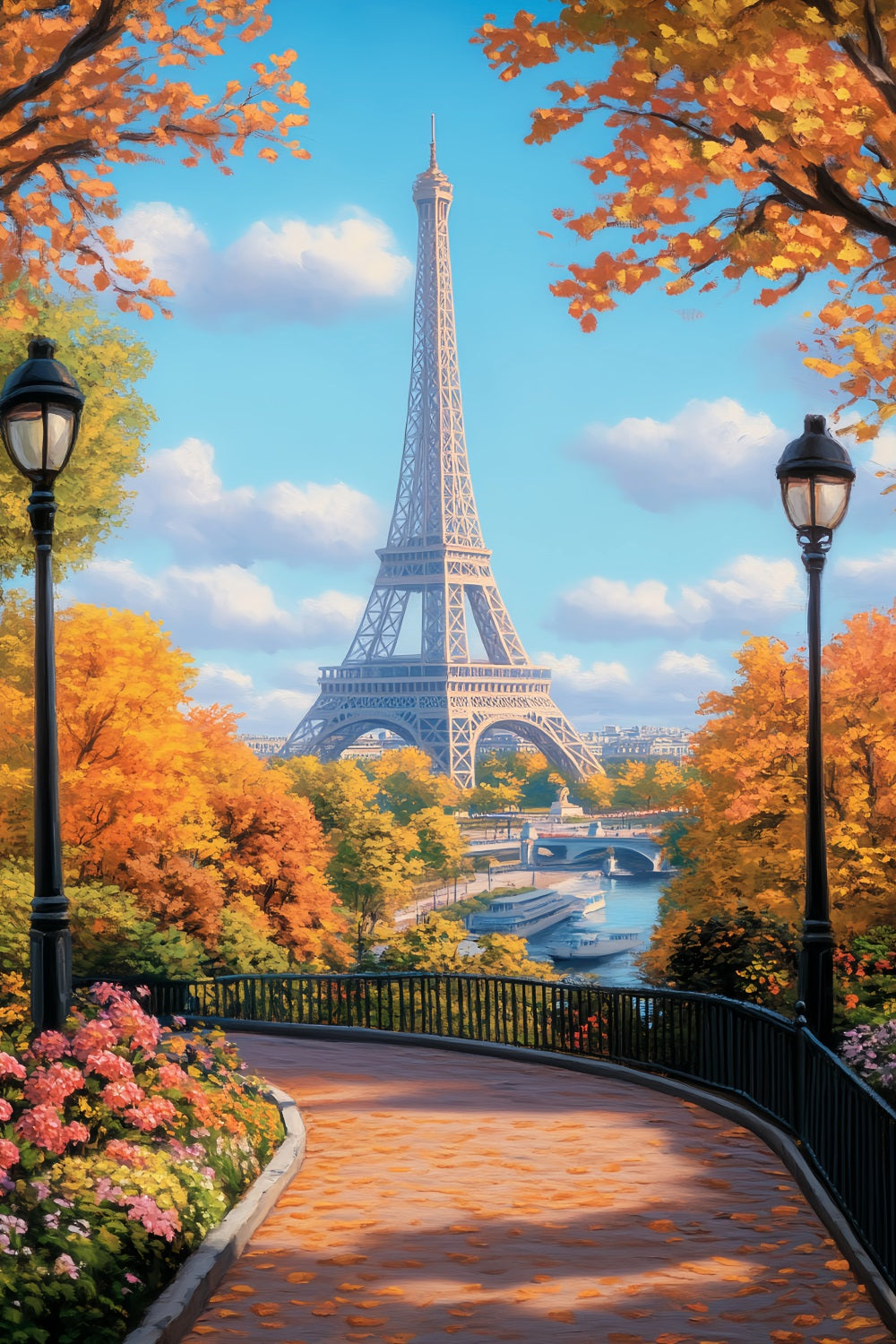 Paris Backdrops Golden Autumn Path Eiffel Paris Backdrop Ideas UK LXX59-78