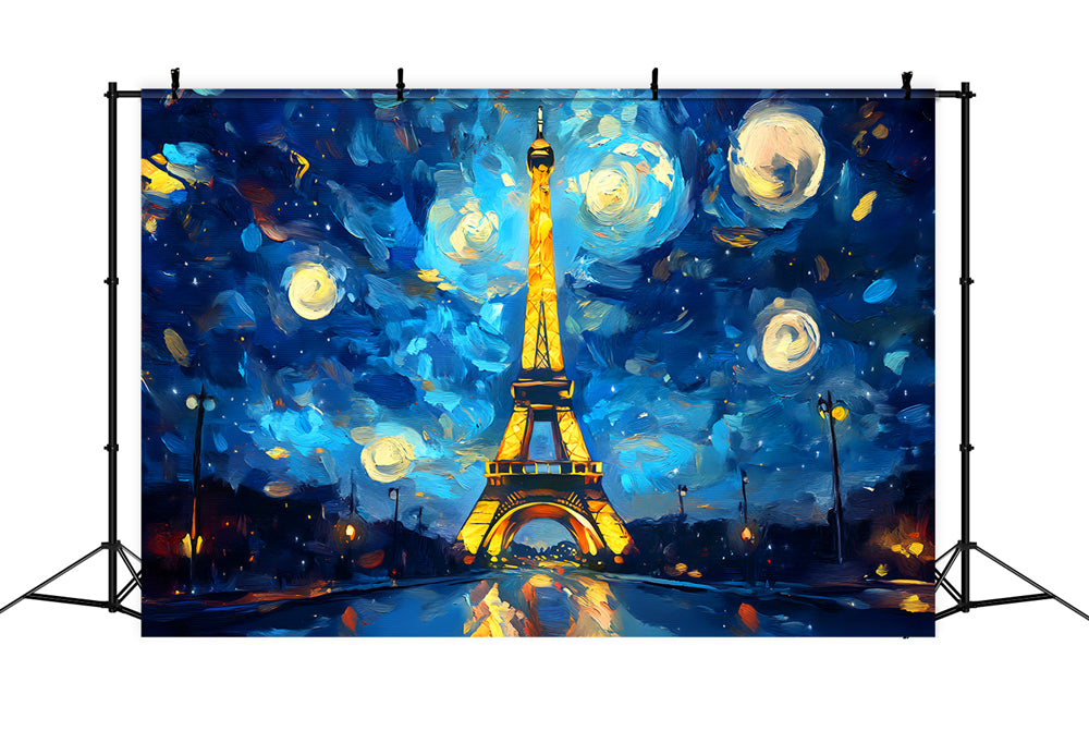 Paris Backdrops Starry Night Painted Eiffel Paris Backdrop for Pictures UK LXX59-79