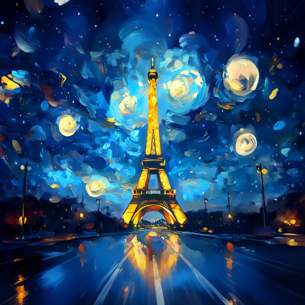 Paris Backdrops Starry Night Painted Eiffel Paris Backdrop for Pictures UK LXX59-79