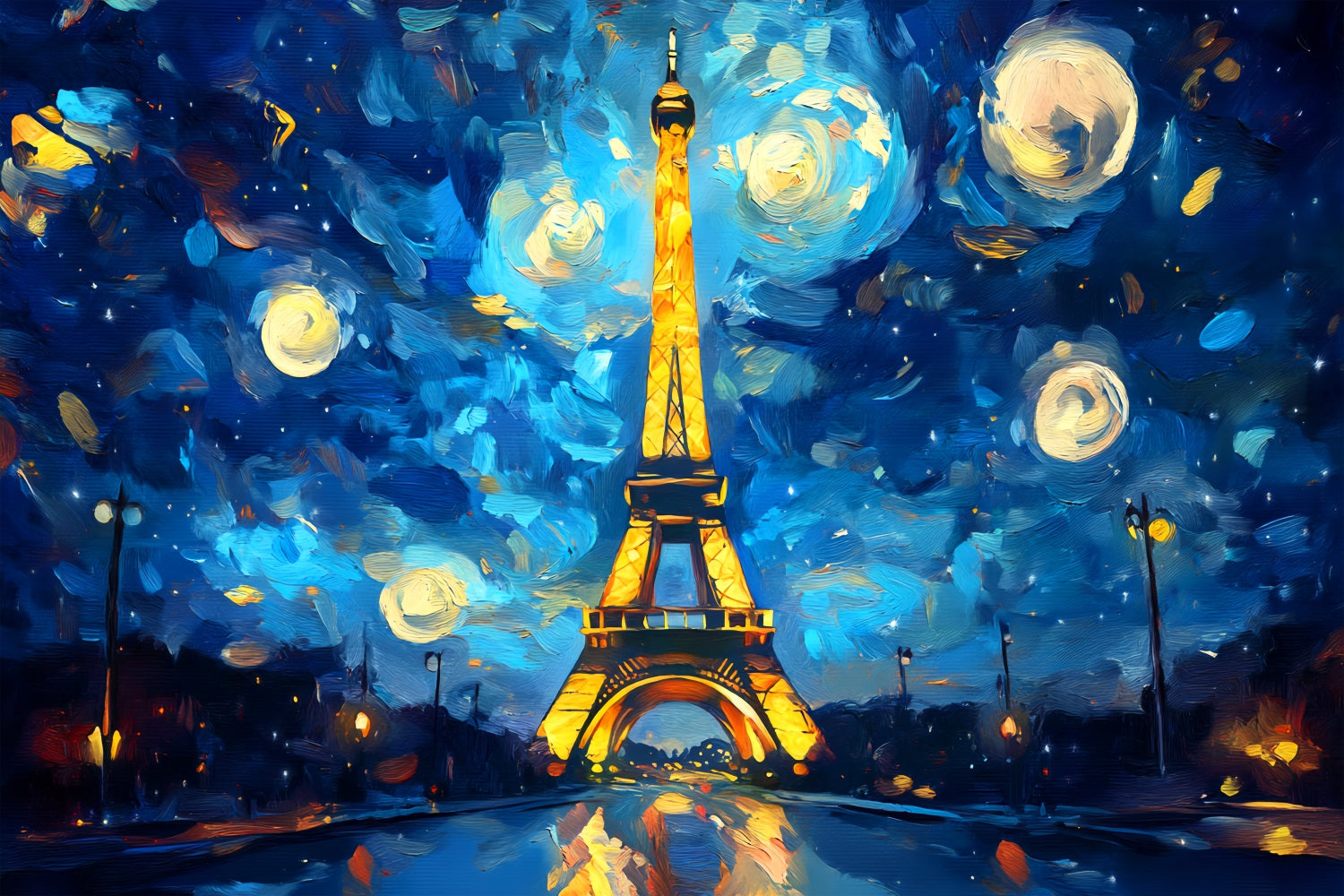Paris Backdrops Starry Night Painted Eiffel Paris Backdrop for Pictures UK LXX59-79