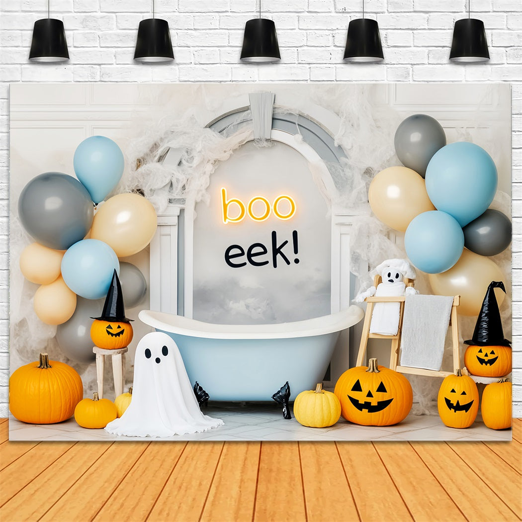 Ghost Backdrop Pumpkins Ghost Balloons Bathtub Cute Halloween Backdrop UK LXX59-86