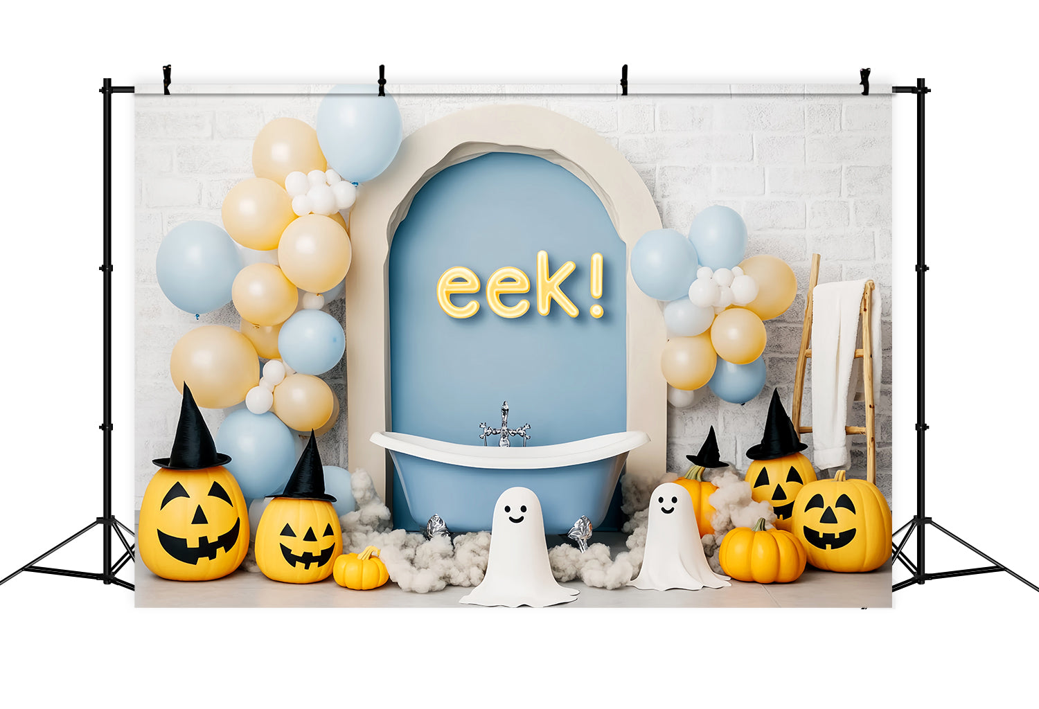 Halloween Ghost Backdrop Smiling Ghosts Balloons Bathtub Halloween Backdrops UK LXX59-87
