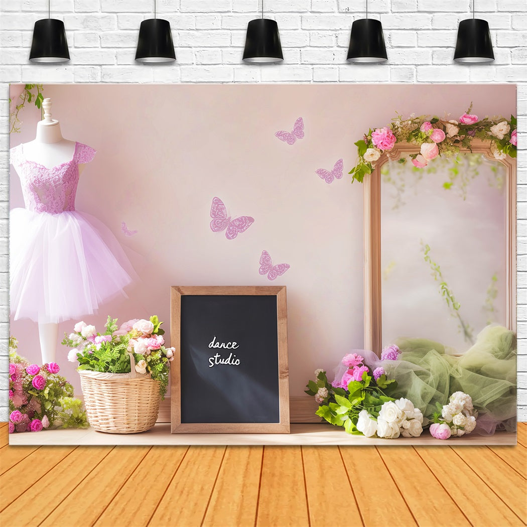 Dance Studio Backdrop Lilac Tutu Mirror Butterflies School Dance Backdrop UK LXX59-9