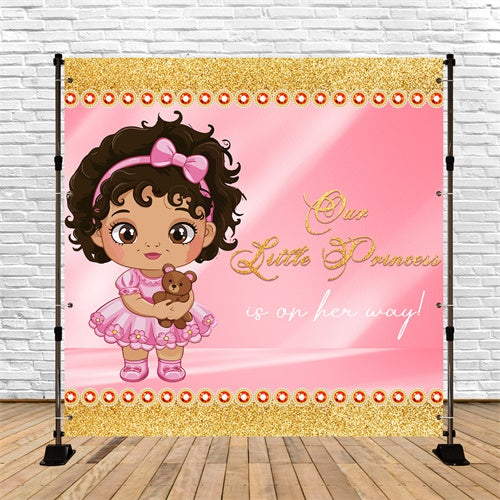 Baby Shower Backdrop Girl Glitter Princess Cartoon Backdrop UK LXX6-1